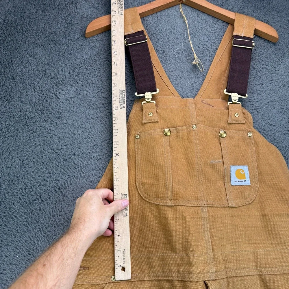 Carhartt R02 BRN Duck Bib Overalls Brown Quilt Lined Double Knee 42x34 Mens